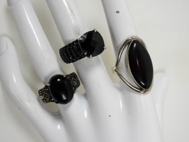 BLACK ONYX, MARCASITE 925 RINGS
