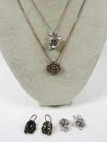 2 VTG STERLING FLOWER NECKLACE AND EARRING SETS
