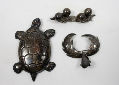 3 STERLING BROOCHES