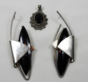 925 MEXICO PIERCED GEMSTONE EARRINGS & PENDANT
