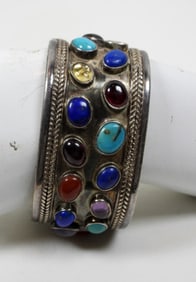 STERLING GEMSTONE CUFF BRACELET