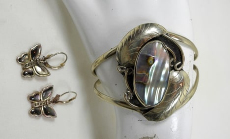 ABALONE CUFF BRACELET AND EARRINGS