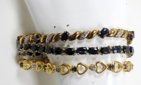 3 BLUE STONE TENNIS BRACELETS