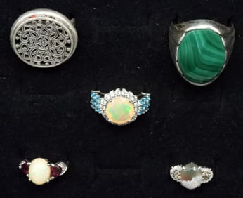 OPAL & MALACHITE STERLING RINGS