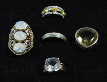 (5) MOONSTONE, CITIRINE & MORE 925 RINGS