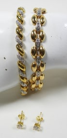 925 (2) 7'' GOLD COLORED BRACELETS AND EARINGS