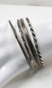 (4) STERLING SILVER DESIGNED BRACELET STACK