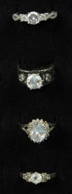 (925) (4) VARIETY CLEAR GEM RINGS SIZES 7-9