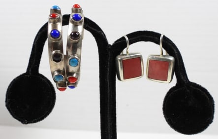 (925) (2) SETS OF MULTICOLOR GEM STONE EARINGS