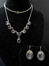 AMETHYST & CATS EYE NECKLACE SET