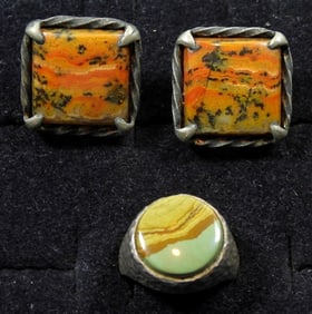 NATURAL STONE 925 CUFF LINKS & RING