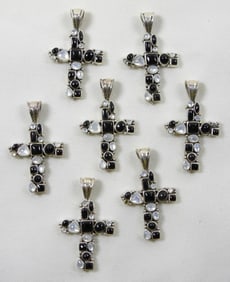 (7) STERLING CROSS PENDANTS w/STONES