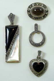(4) MARCASITE STERLING PENDANTS