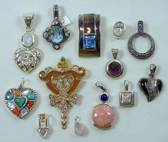 (13) STERLING FASHION PENDANTS