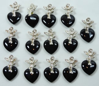 (14) STERLING HEART PENDANTS