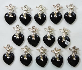 (14) STERLING HEART PENDANTS