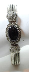 (925)  7.5'' BLACK GEM STONE BRACELET