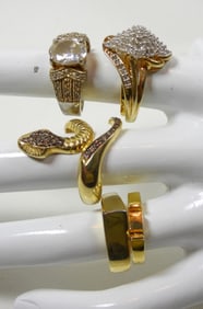 (925) 6 VARIETY CLEAR GEM STONE RINGS SIZES 6-9.5