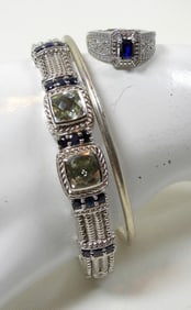 3 PEACE STERLING BRACELET AND RING SET SIZE 7