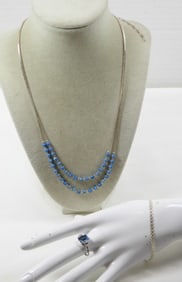 3 PEACE STERLING RING BRACELET AND NECKLACE SET