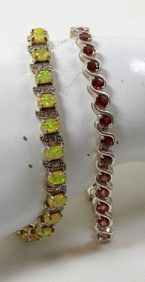 2 VARIETY STERLING 7.5'' MULTICOLOR GEM BRACELETS