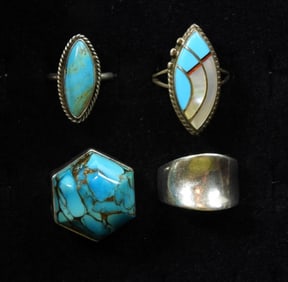 (4) TURQUOISE / MOTHER OF PEARL 925 RINGS