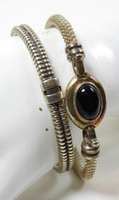 2 DECORATED STERLING SLIDE ON BRACELETS
