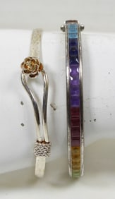 2 SLIDE ON STERLING DECORATIVE BRACELETS