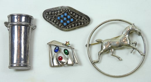 (4) UNIQUE STERLING PINS - HORSE,