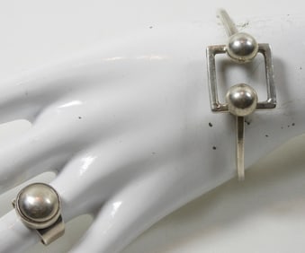 MODERNIST STERLING RING & BRACELET