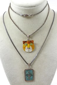 (2) 925 NECKLACES: LEOPARD & MOON/STARS