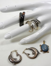TURTLE, DOLPHINS & RINGS 925 LOT