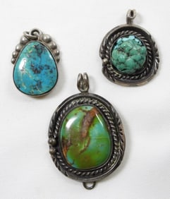 (3) NATURAL TURQUOISE 925 PENDANTS