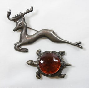 TURTLE & DEER STERLING PINS
