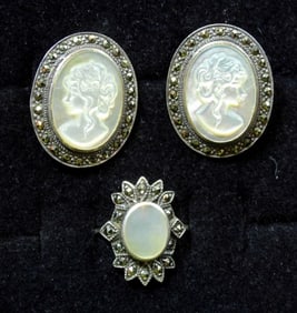 MOTHER OF PEARL STERLING CAMEO LOT