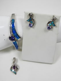 OPAL STERLING BRACELET, PENDANT & EARRINGS