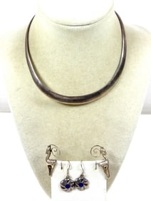 5 PIECE STERLING MEXICO STAMPED NECKLACE/ EARINGS