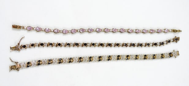 3 7.5'' MULTICOLOR GEM STONE STERLING BRACELETS