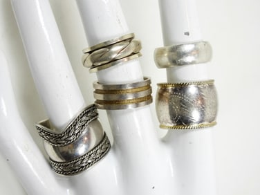 5 STERLING VARIETY DESIGNED RINGS SIZE 6-9.5