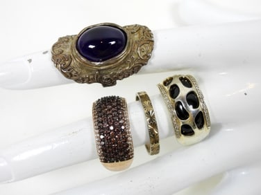 4 VARIETY STERLING GOLD COLORED GEM RINGS 5-10.5