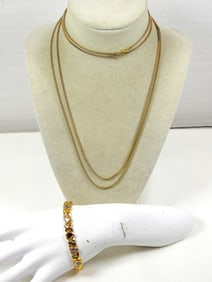 STERLING NECKLACE AND GEM STONE BRACELET SET