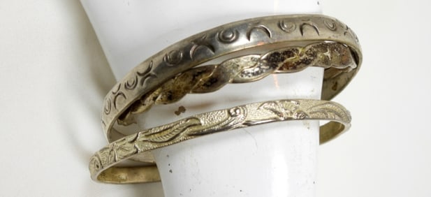 3 STERLING MEXICO STAMPED SLIDE ON BRACELETS