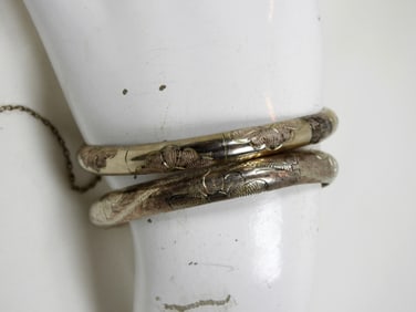 2 SLIDE ON FLORAL DESIGNED STERLING BRACELETS
