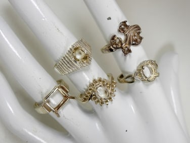 5 VARIETY STERLING RING WITH NO GEMS SIZE 6.5-7
