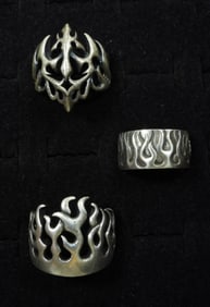 3 MENS FLAME STERLING RINGS