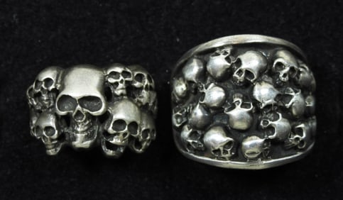 2 SKULL MENS STERLING RINGS