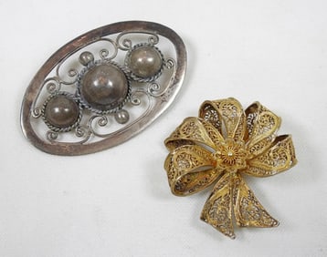 2 VINTAGE STERLING PINS