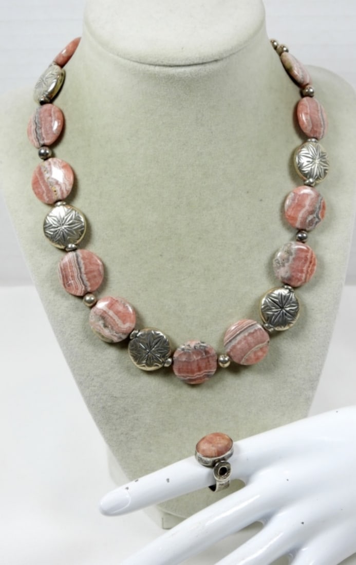 PINK GEMSTONE STERLING NECKLACE AND RING (1 of 2)