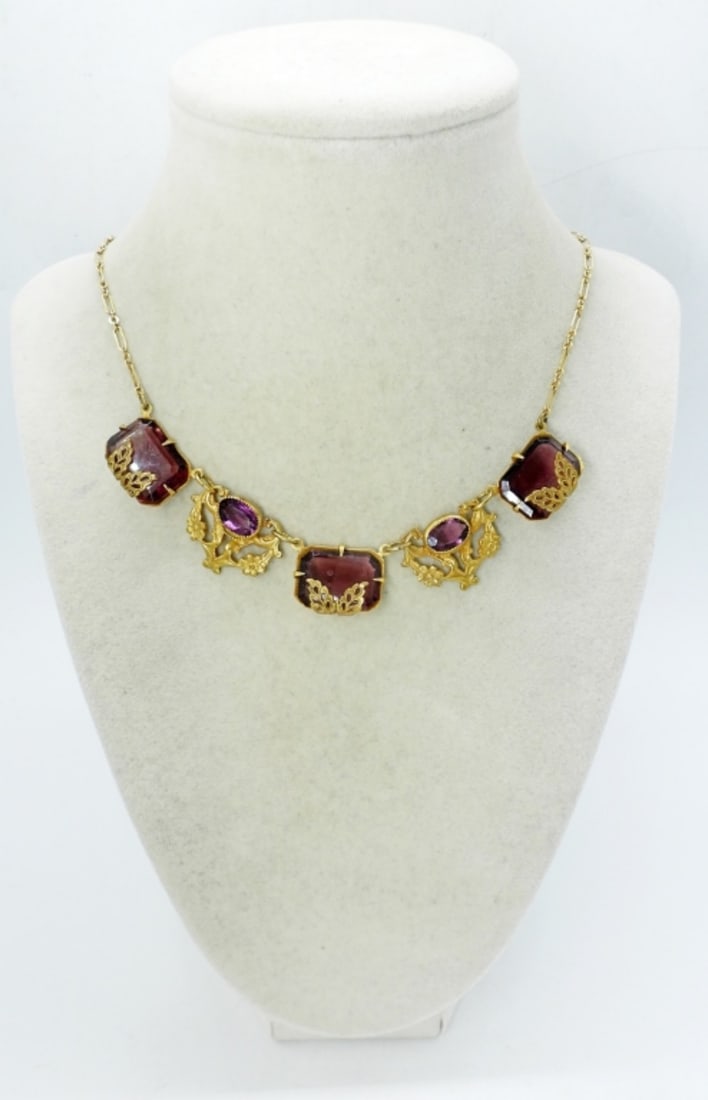 VTG ART DECO PURPLE GEMSTONE NECKLACE