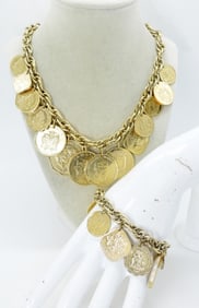 JAMAICAN COIN NECKLACE BRACELET SET